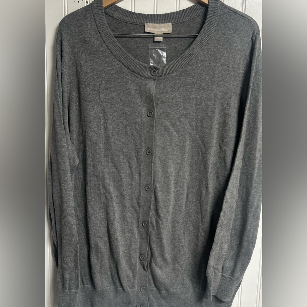 Woman Within Plus Sz 1X 22/24 Cardigan Sweater Gray Knit Button Front NWOT